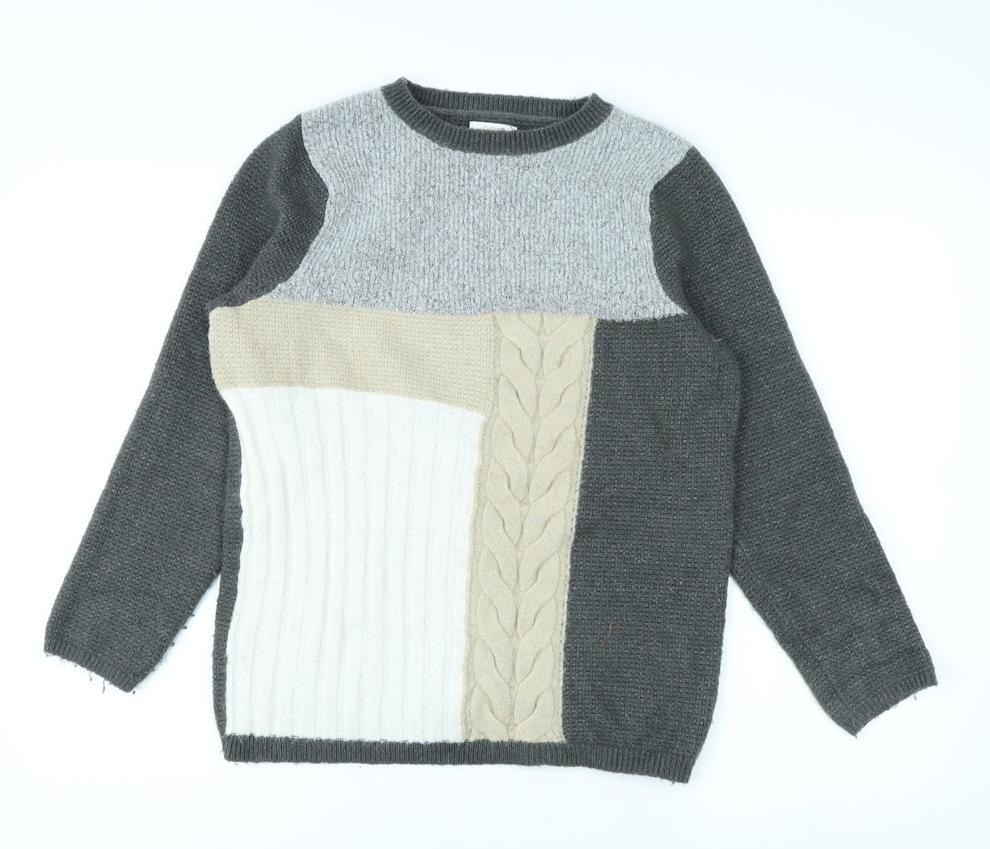 Cotton Traders Unisex Grey Cable-Knit Pullover Jumper Size 12