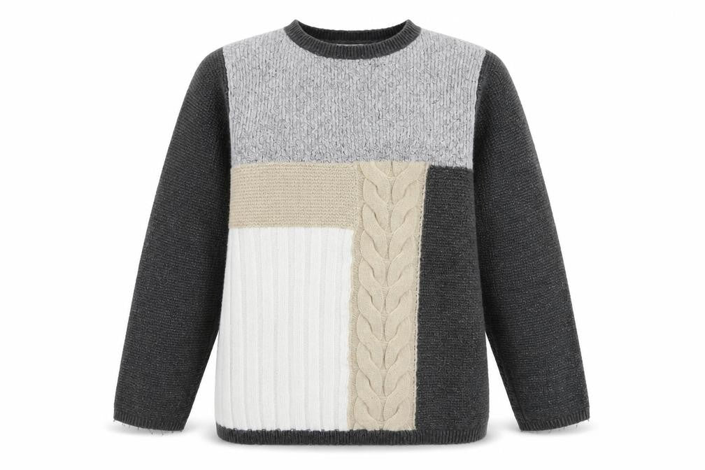 Front view of Cotton Traders unisex grey cable-knit jumper, size 12