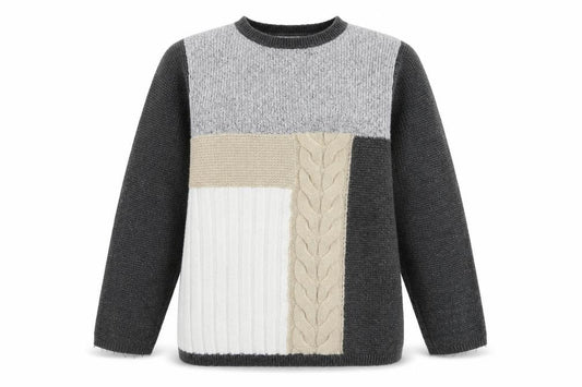 Front view of Cotton Traders unisex grey cable-knit jumper, size 12