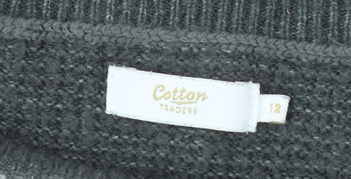 Cotton Traders Unisex Grey Cable-Knit Pullover Jumper Size 12