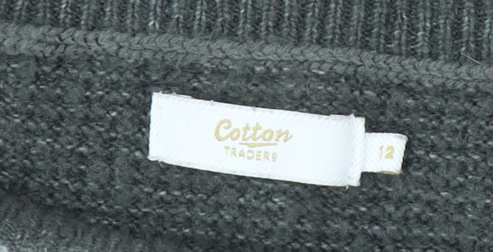 Cotton Traders Unisex Grey Cable-Knit Pullover Jumper Size 12