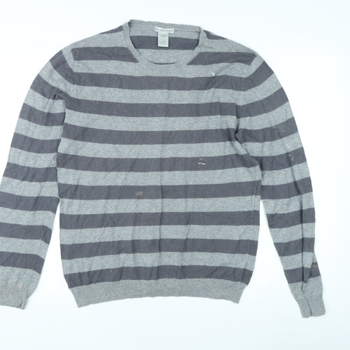GAP Men's Grey Striped Pullover Jumper - L