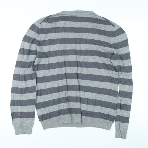 GAP Men's Grey Striped Pullover Jumper - L