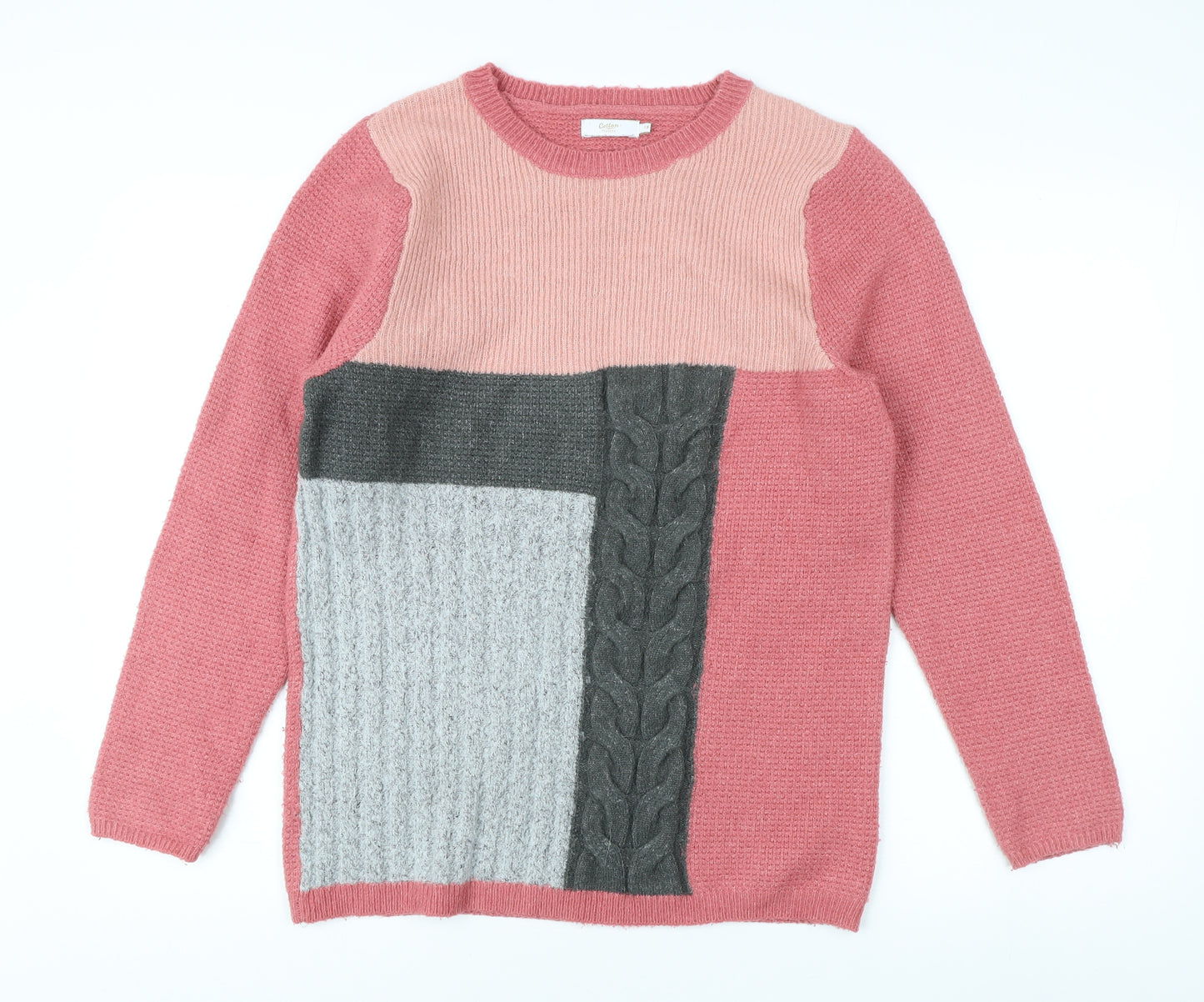 Cotton Traders Women's Pink Cable-Knit Pullover Jumper Size 12