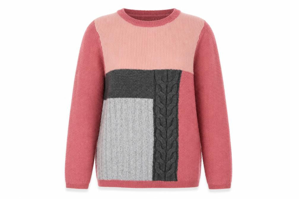 Front view of Cotton Traders Women's Pink Cable-Knit jumper, size 12