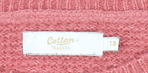Cotton Traders Women's Pink Cable-Knit Pullover Jumper Size 12