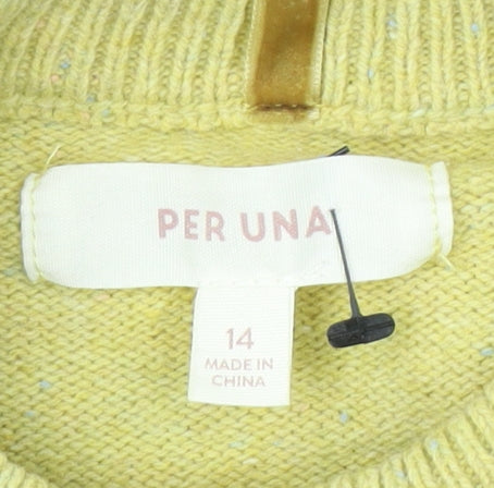 Per Una Women's Yellow Crew Neck Jumper Size 14
