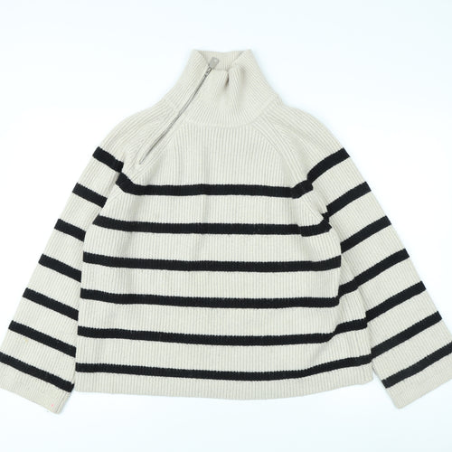 Zara Women's Beige Striped Pullover Jumper M