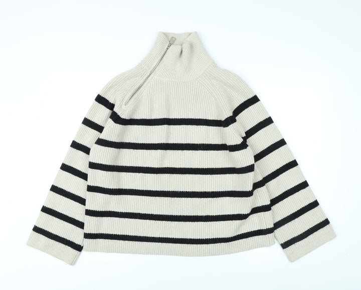 Zara Women's Beige Striped Pullover Jumper M