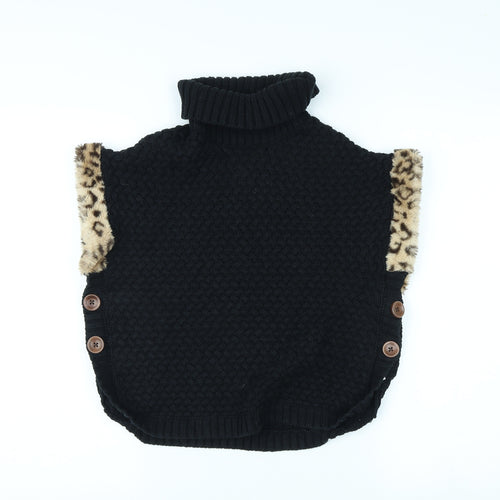Aspen Girls Black Roll Neck Vest, 11-12 Years, Animal Print