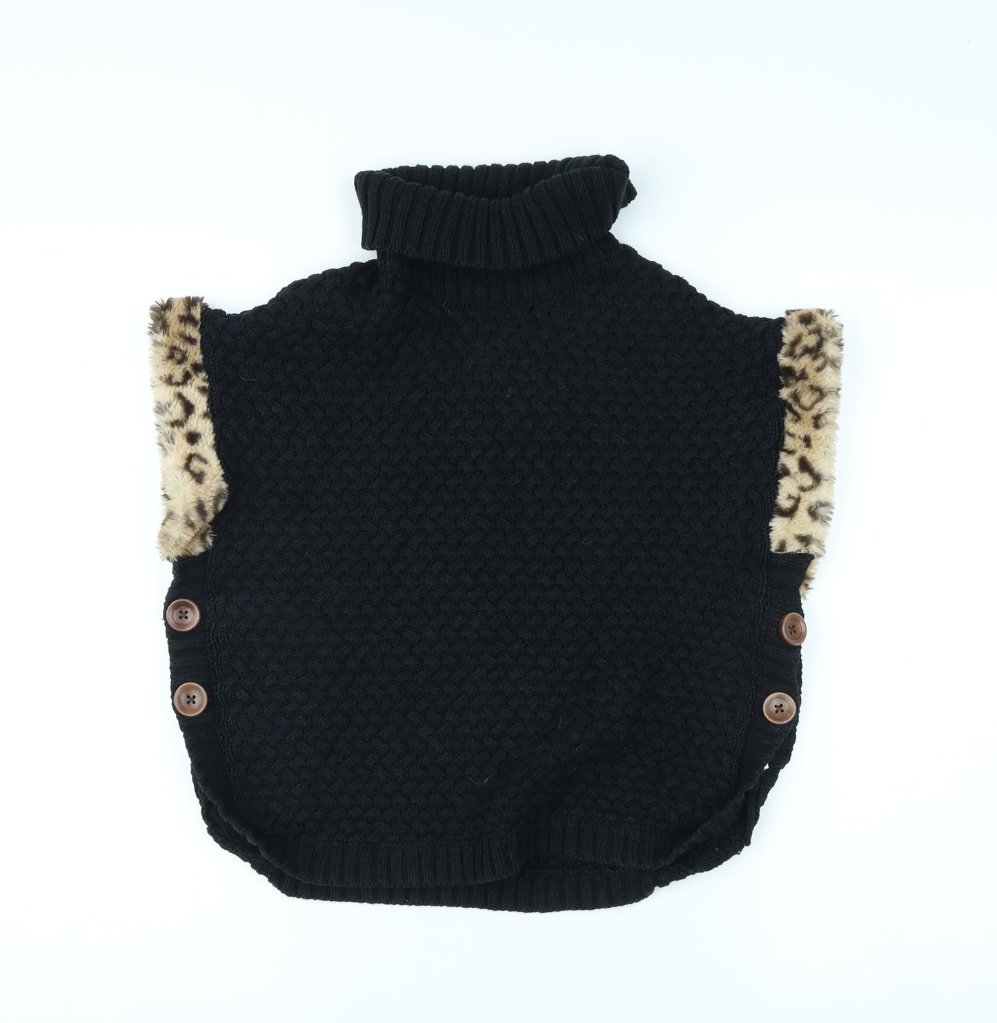 Aspen Girls Black Roll Neck Vest, 11-12 Years, Animal Print