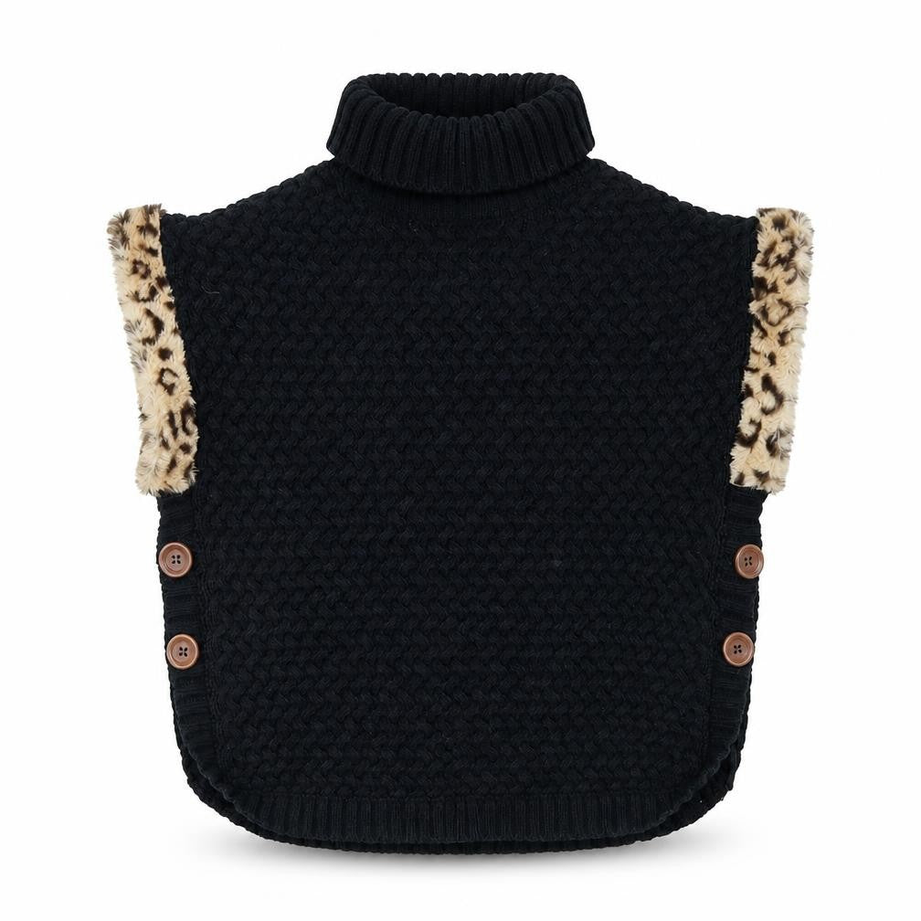 Aspen Girls Black Roll Neck Vest, 11-12 Years, Animal Print
