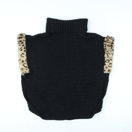 Aspen Girls Black Roll Neck Vest, 11-12 Years, Animal Print
