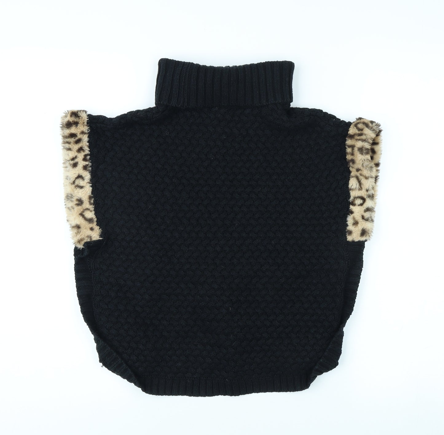 Aspen Girls Black Roll Neck Vest, 11-12 Years, Animal Print