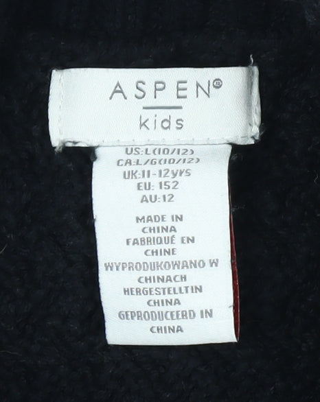 Aspen Girls Black Roll Neck Vest, 11-12 Years, Animal Print