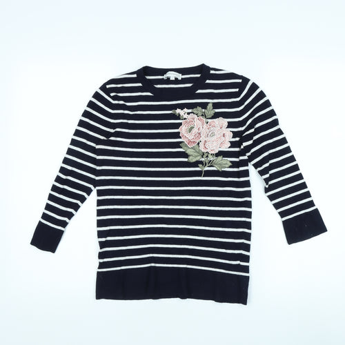 Warehouse Women's Black Striped Pullover Jumper, Size 10