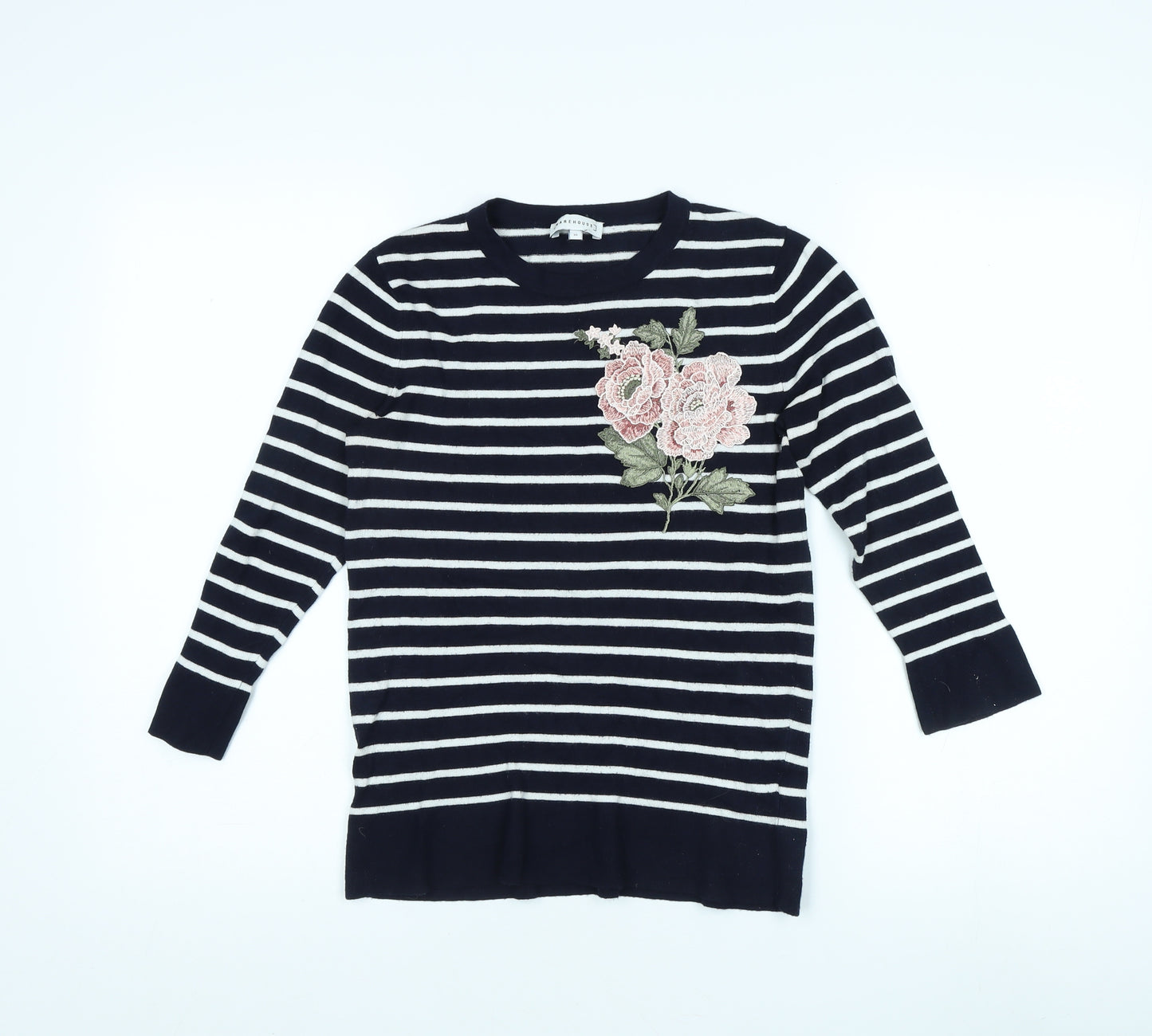 Warehouse Women's Black Striped Pullover Jumper, Size 10