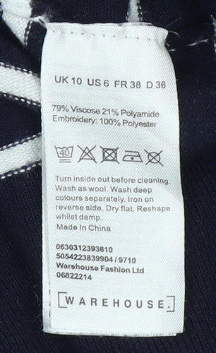 Warehouse Women's Black Striped Pullover Jumper, Size 10