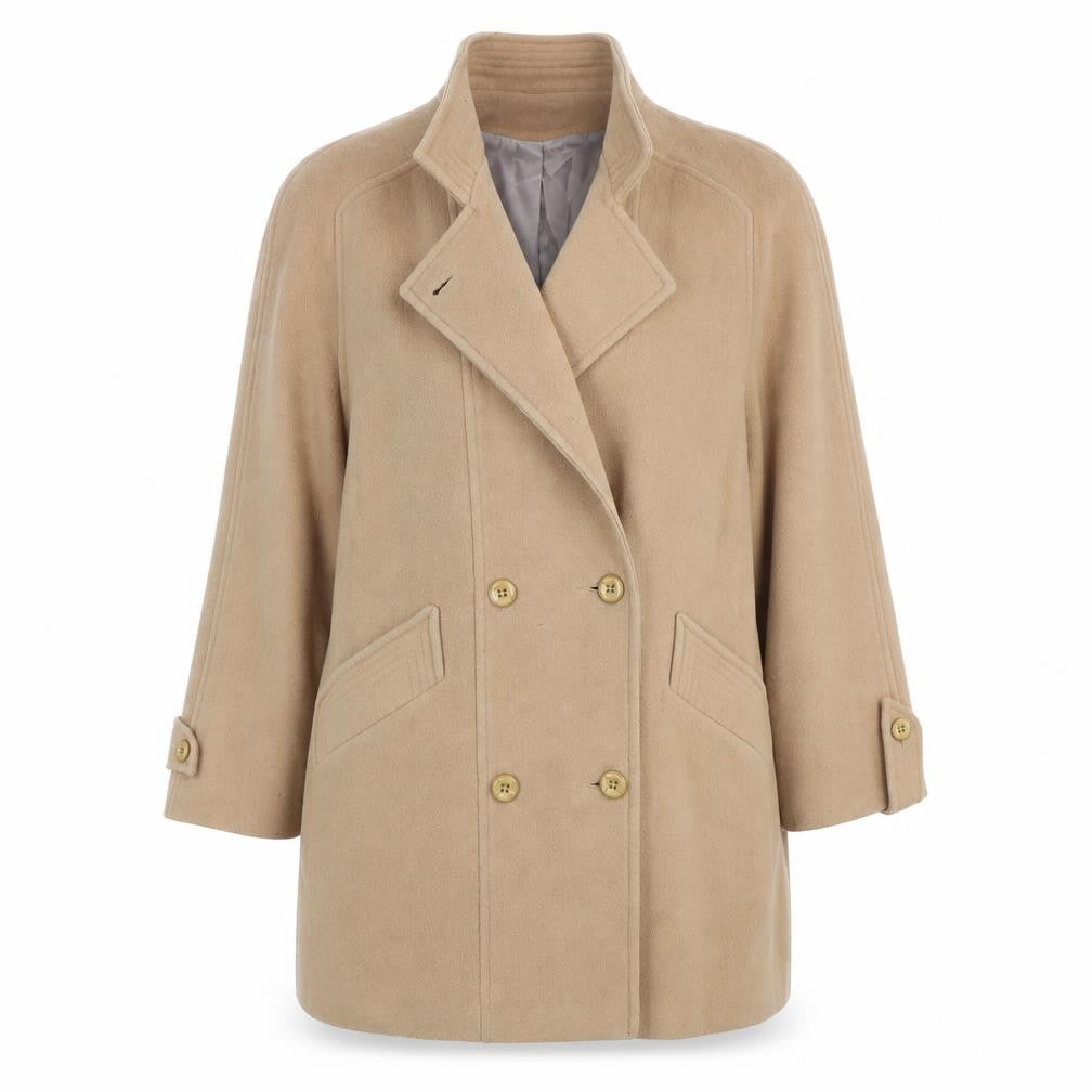 Front view of Elements Women's Beige Wool Pea Coat, size 14