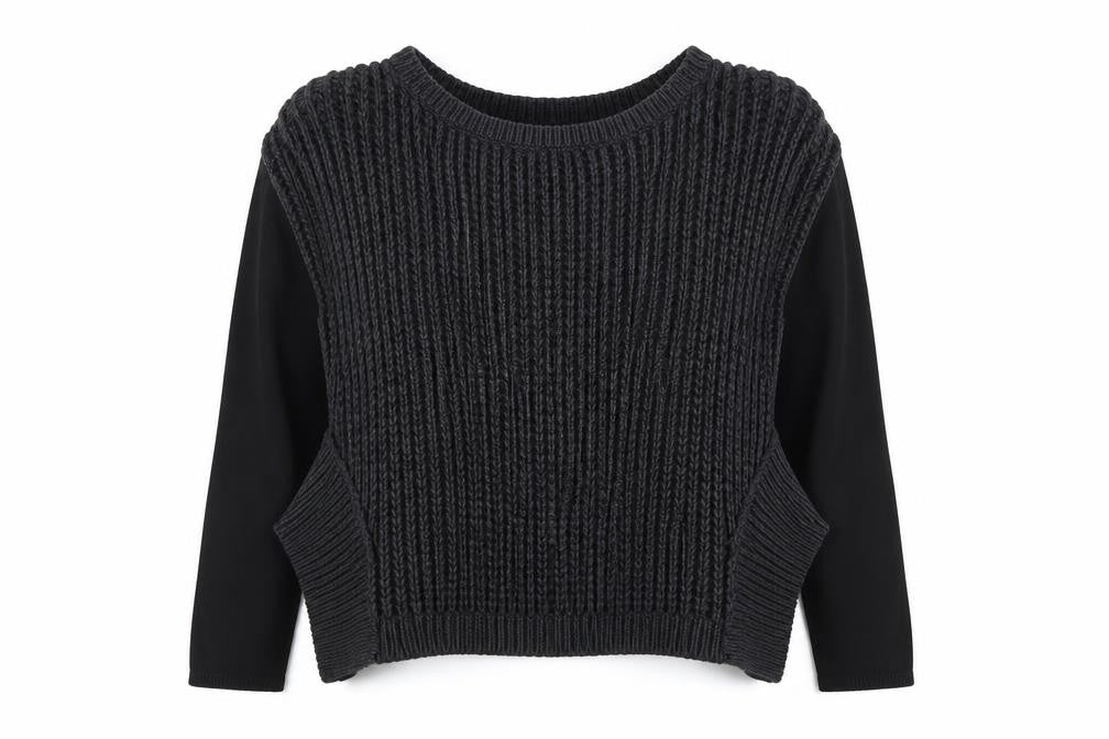 Front view of Karen Millen Women's Black Chunky-Knit Pullover, size 4