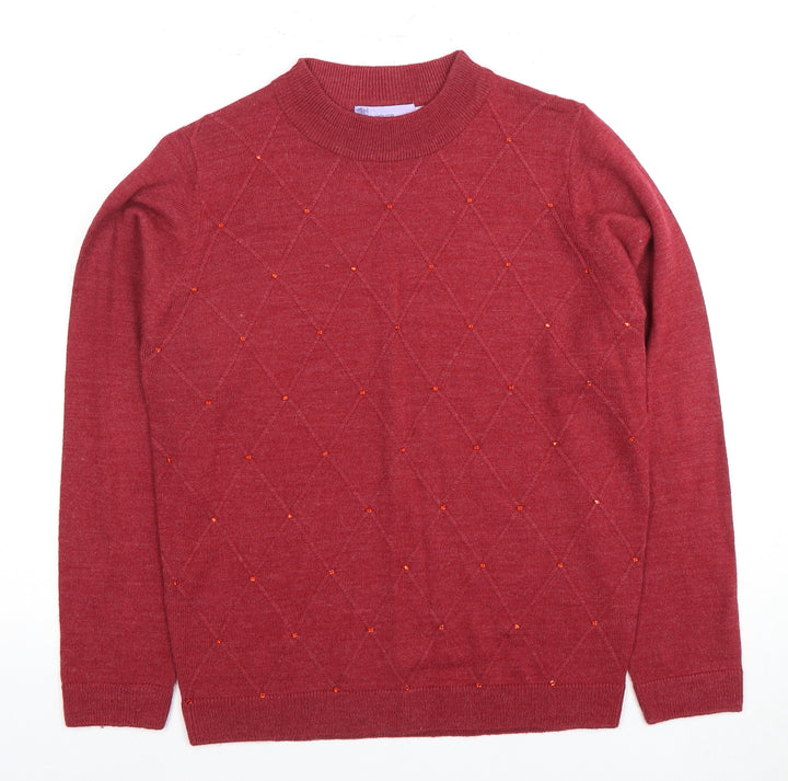 Honor Millburn Women's Red Beaded Mock Neck Jumper