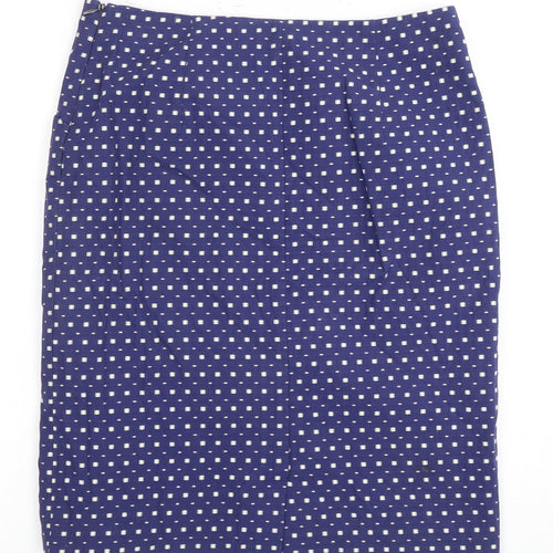 White Stuff Women's Blue Polka Dot Pencil Skirt Size 8
