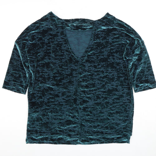 Next Women’s Blue Velvet Top UK 10 V-Neck