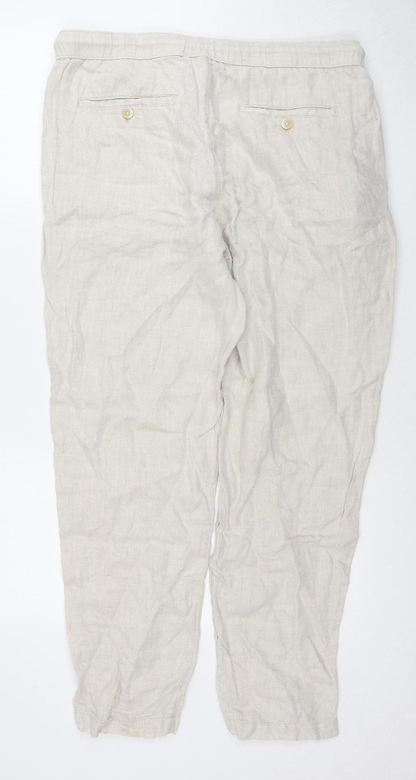 Zara Women's Beige Linen Trousers, Size 16 - Excellent