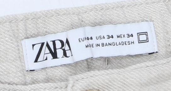 Zara Women's Beige Linen Trousers, Size 16 - Excellent