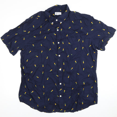 GAP Men's Blue XL Pineapple Print Short Sleeve Shirt