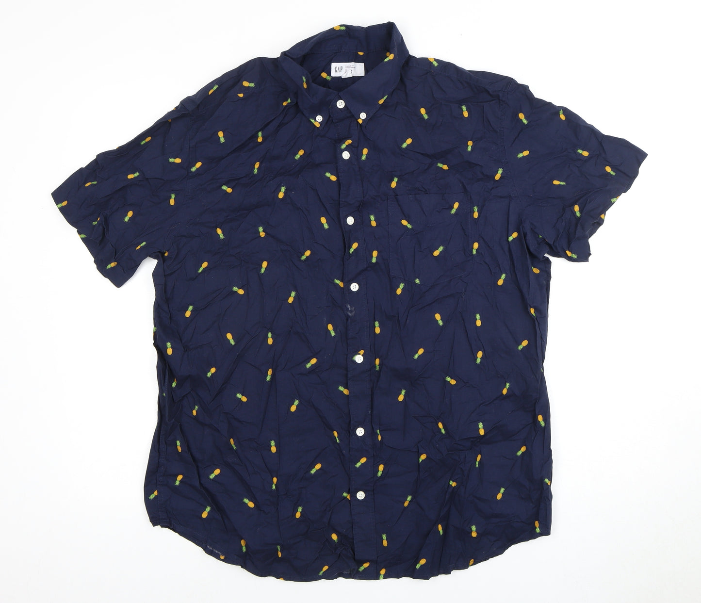 GAP Men's Blue XL Pineapple Print Short Sleeve Shirt