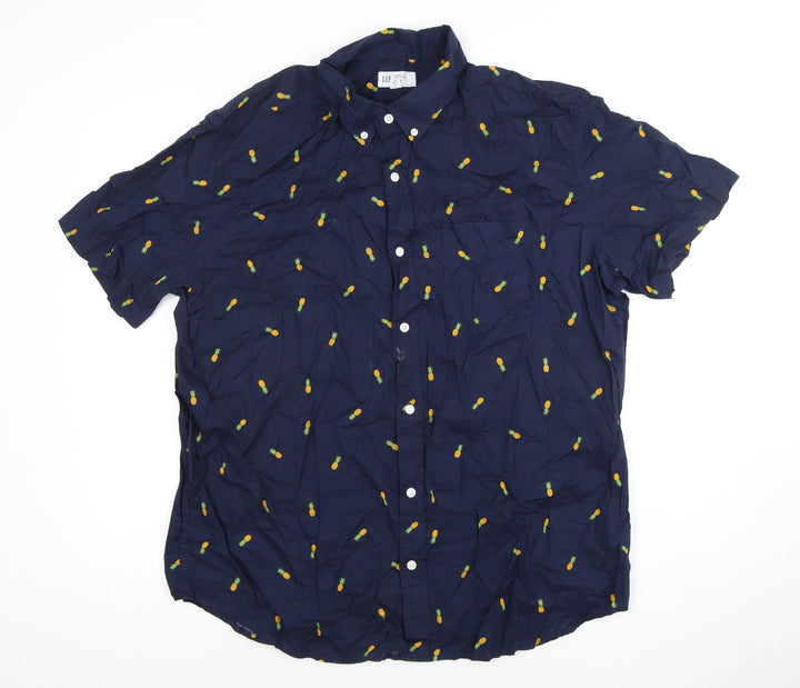 GAP Men's Blue XL Pineapple Print Short Sleeve Shirt
