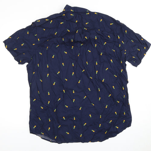 GAP Men's Blue XL Pineapple Print Short Sleeve Shirt