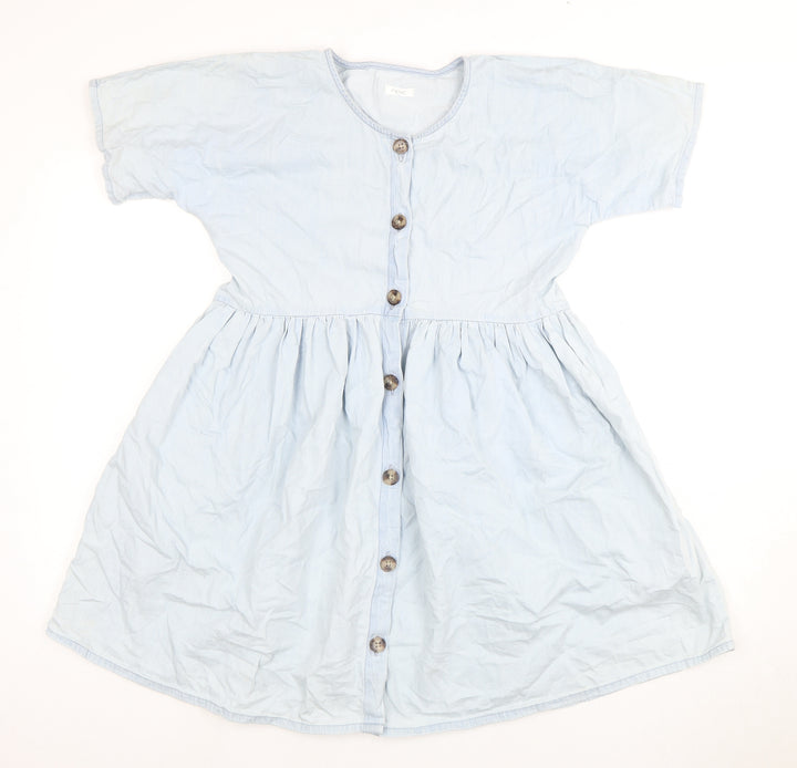 Next Girls Blue Shirt Dress, 12 Years, Short Sleeve
