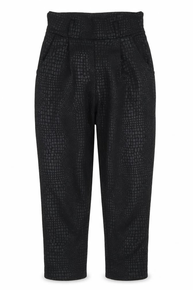 Front view of PRETTYLITTLETHING Women's Black Animal Print Trousers