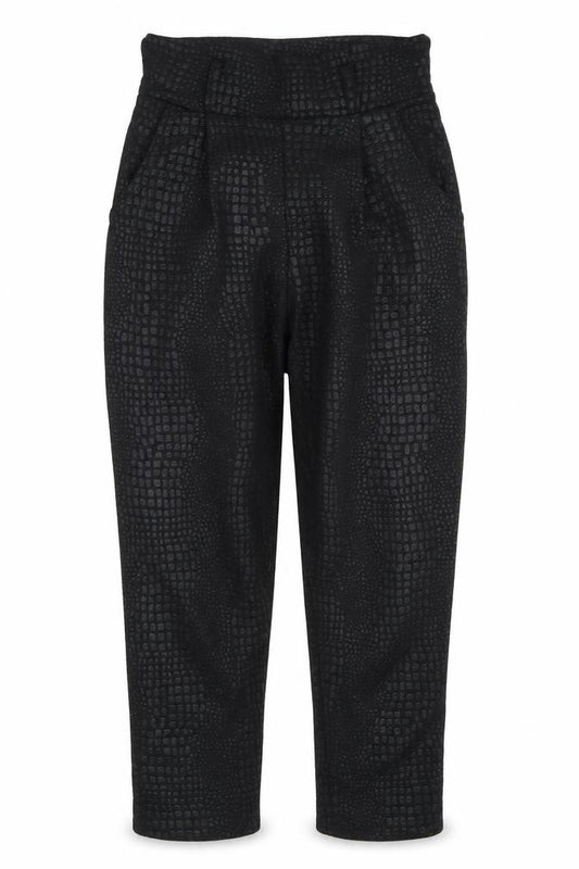 Front view of PRETTYLITTLETHING Women's Black Animal Print Trousers