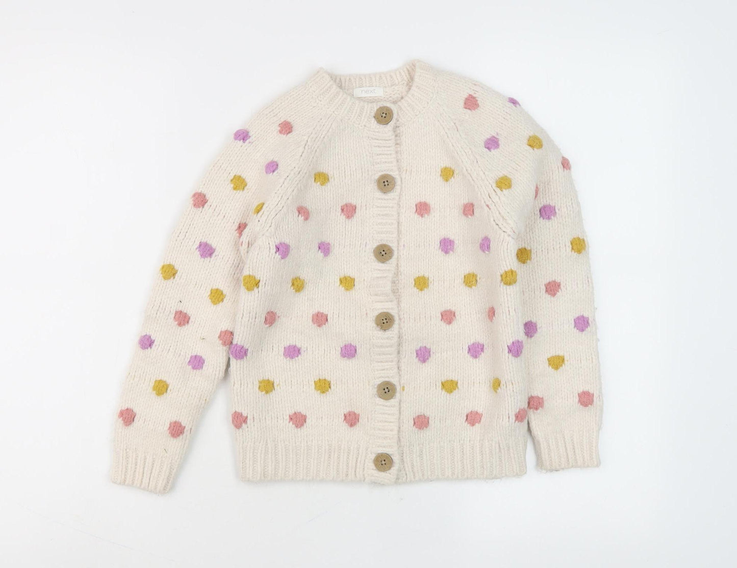 Next Girls Ivory Polka Dot Cardigan 6-7 Years Button Knit