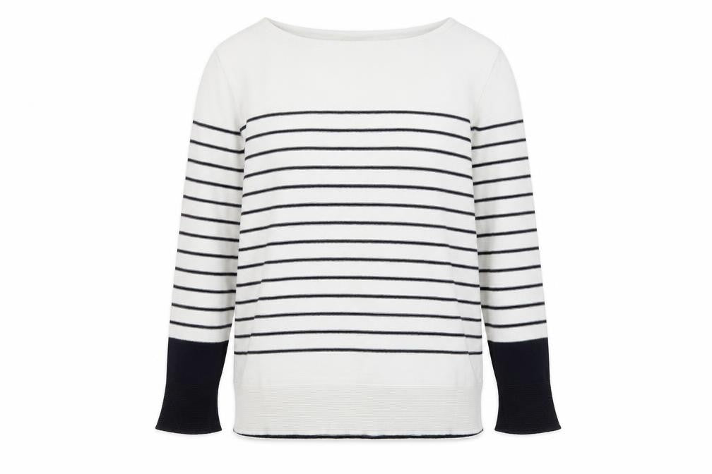 Front view of ESPRIT Women's White Striped Knit Jumper M