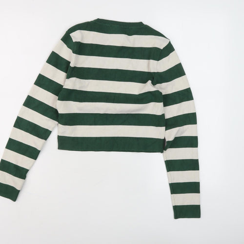 Zara Girls Green Striped Pullover Jumper, 14 Years, Crew Neck