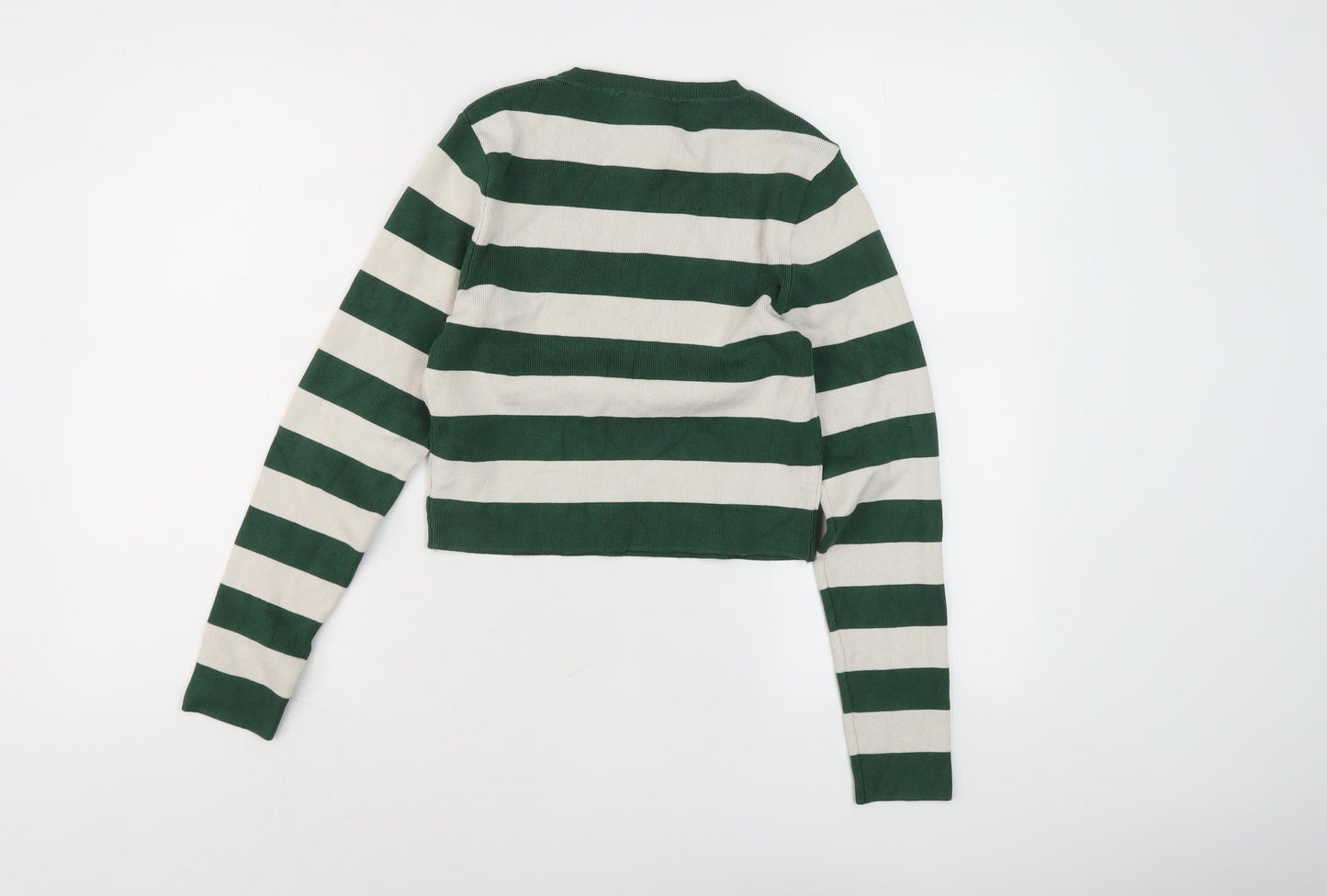 Zara Girls Green Striped Pullover Jumper, 14 Years, Crew Neck