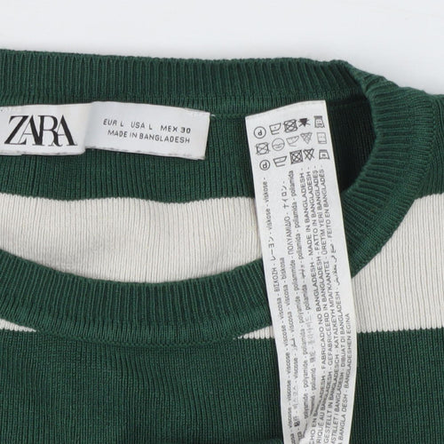 Zara Girls Green Striped Pullover Jumper, 14 Years, Crew Neck