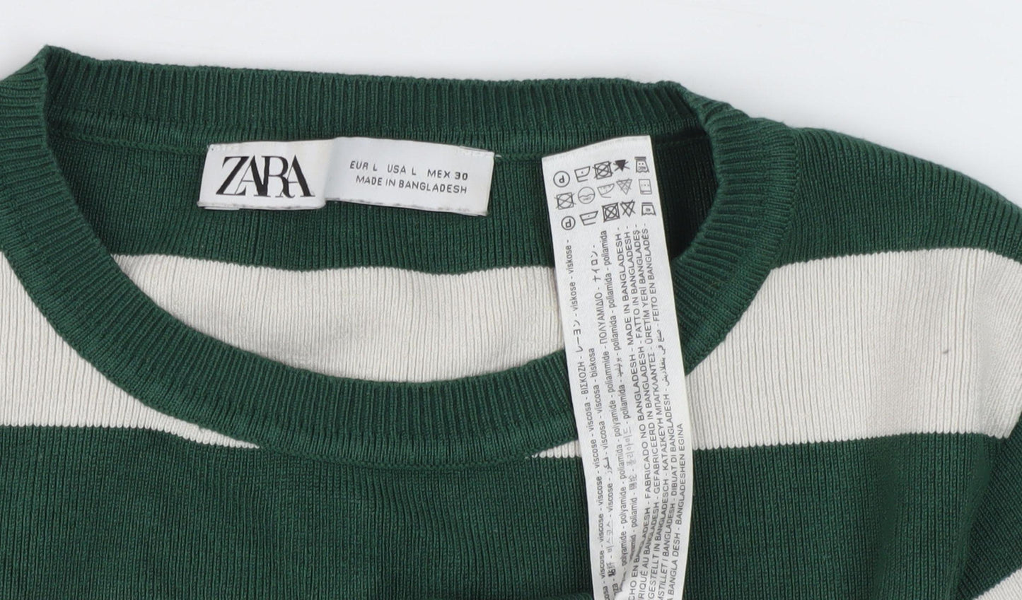 Zara Girls Green Striped Pullover Jumper, 14 Years, Crew Neck