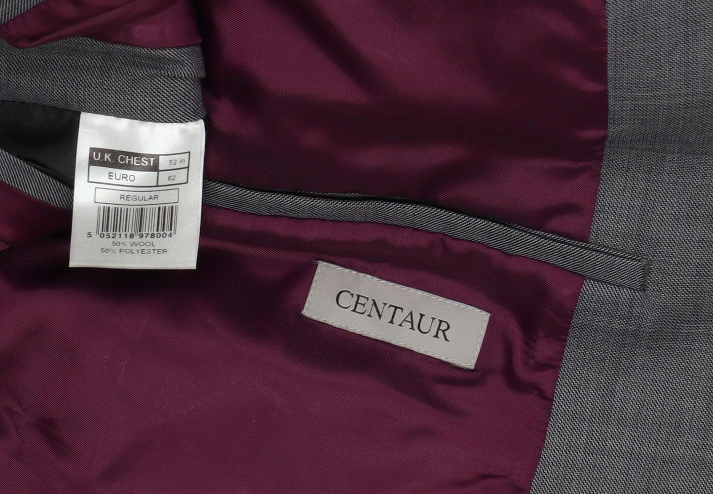 Centaur Men's Grey Blazer, Size 52 Regular, Business Formal