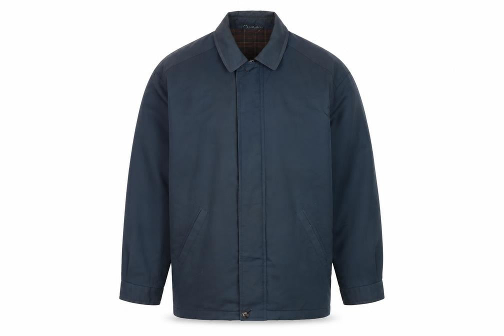 Front view of St Michael Men's Blue Mid-Length Jacket Small, Vintage
