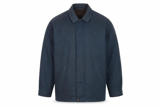 Front view of St Michael Men's Blue Mid-Length Jacket Small, Vintage