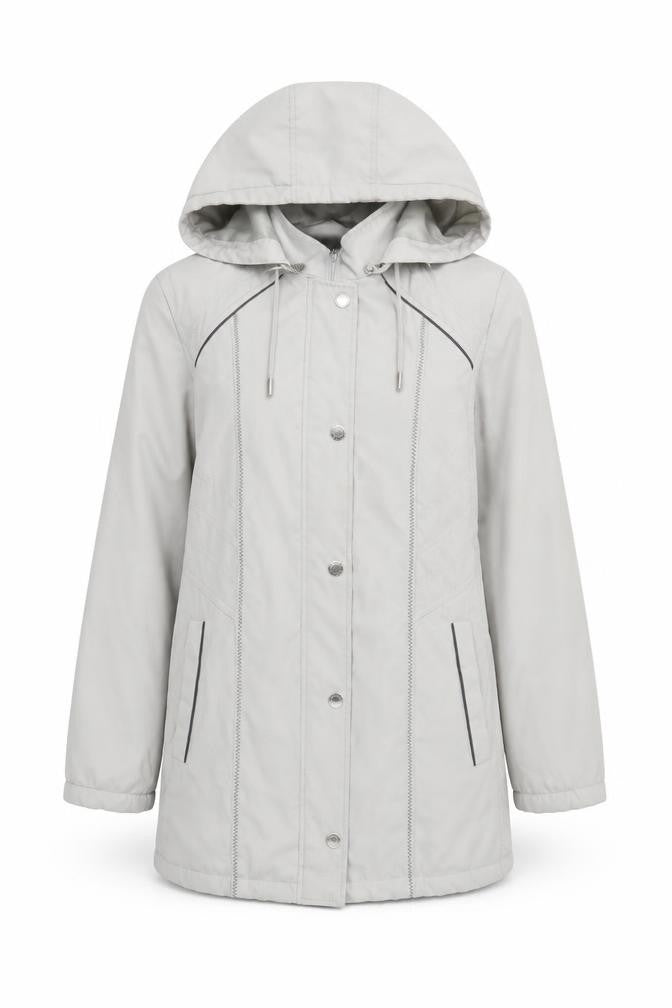 Front view of Anna Rose Women's Grey Hooded Mid-Length Jacket M