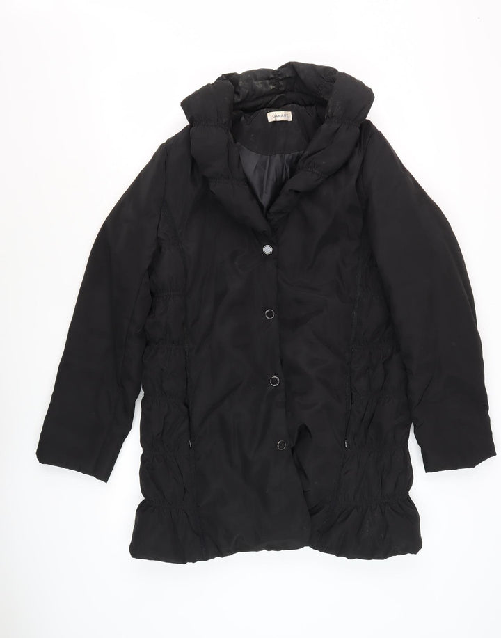 Damart Women's Black Mid-Length Hooded Coat - Size 12