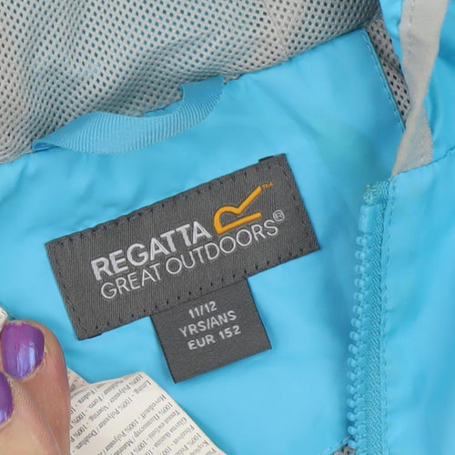 Regatta Girls Blue Rain Coat 11-12 Years Hooded Lined Casual