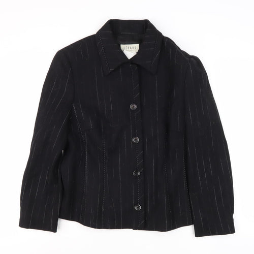 Féraud Women’s Black Striped Mid-Length Jacket, Size 14