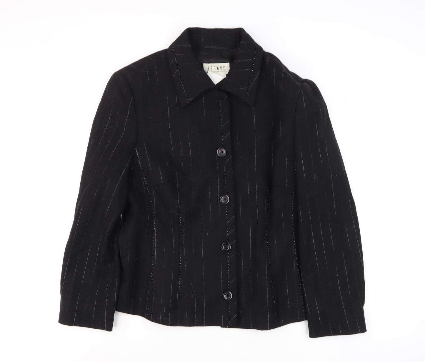 Féraud Women’s Black Striped Mid-Length Jacket, Size 14